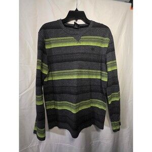 ZOO YORK Mens M Striped Knit Pullover Crewneck Gray Green Sweater